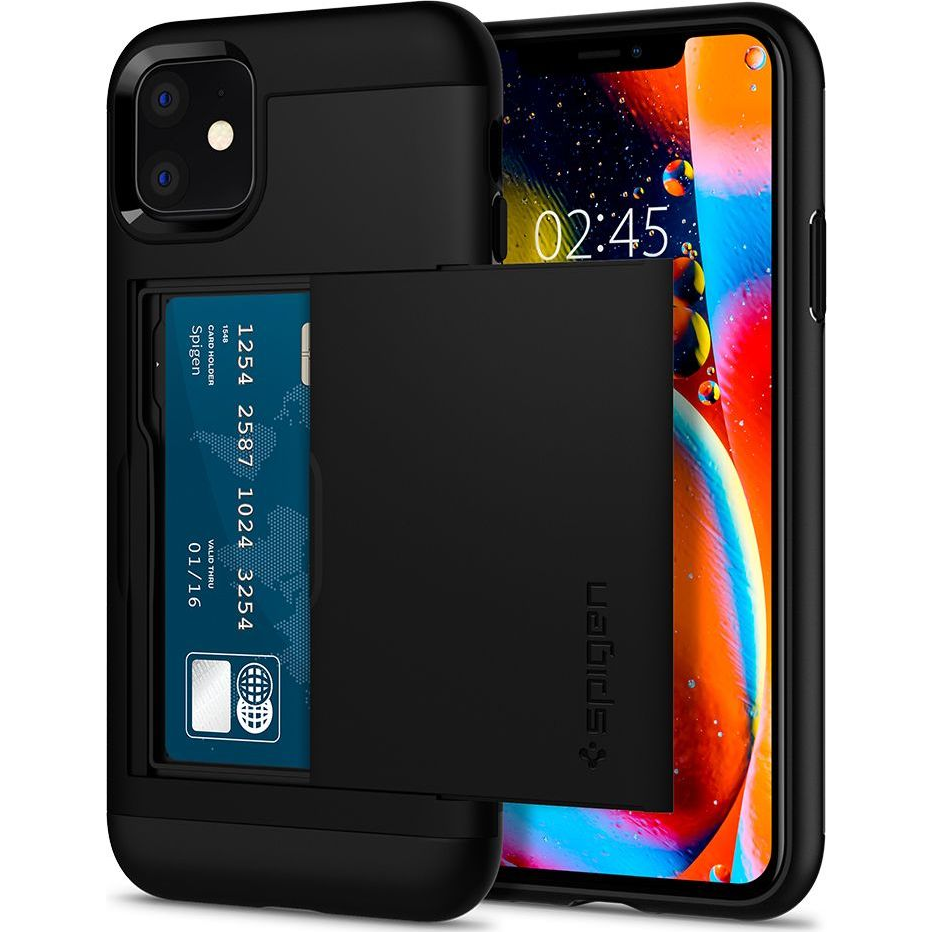 Forcell Szilikon Tok - Apple iPhone 11, Műanyag Hátlappal, Spigen Slim Armor CS, Fekete (SPN801BLK)