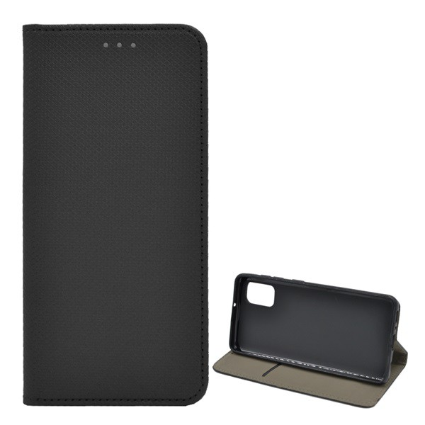 Tok álló, bőr hatású (FLIP, oldalra nyíló, asztali tartó funkció, rombusz minta) FEKETE [Samsung Galaxy A41 (SM-A415F)] (5996457982523)