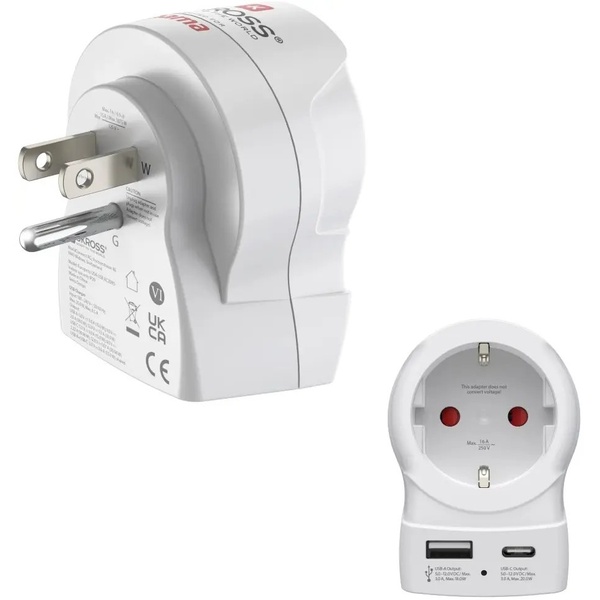 Hama EU to US netstekker adapter Type B Typ C (Eurostekker) + Type F Wit