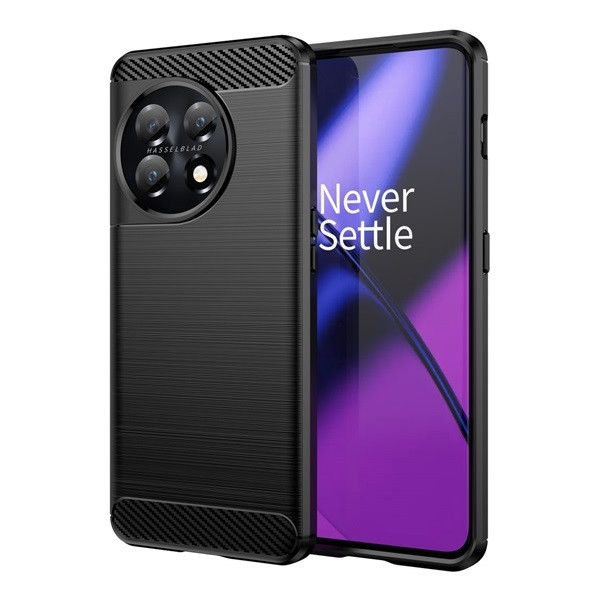 OnePlus 11, Szilikon tok, közepesen ütésálló, szálcsiszolt, karbon minta, fekete (RS136870)