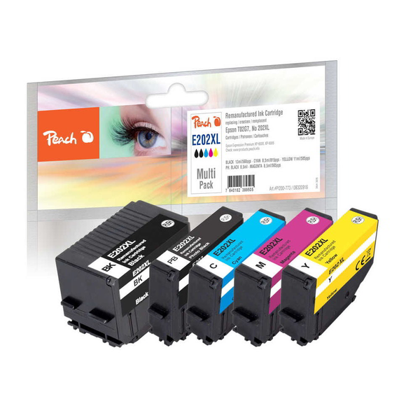 Peach PI200-773 inktcartridge 5 stuk(s) Compatibel Hoog (XL) rendement Zwart, Cyaan, Magenta, Foto zwart, Geel