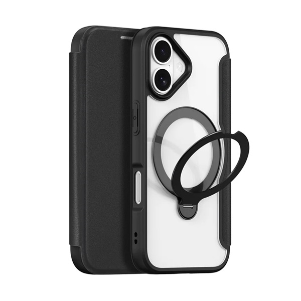 Dux Ducis SKIN X PRO tok álló, bőr hatású (FLIP, oldalra nyíló, RFID, kitámasztó, MagSafe) FEKETE Apple iPhone 17 (GP-173332)