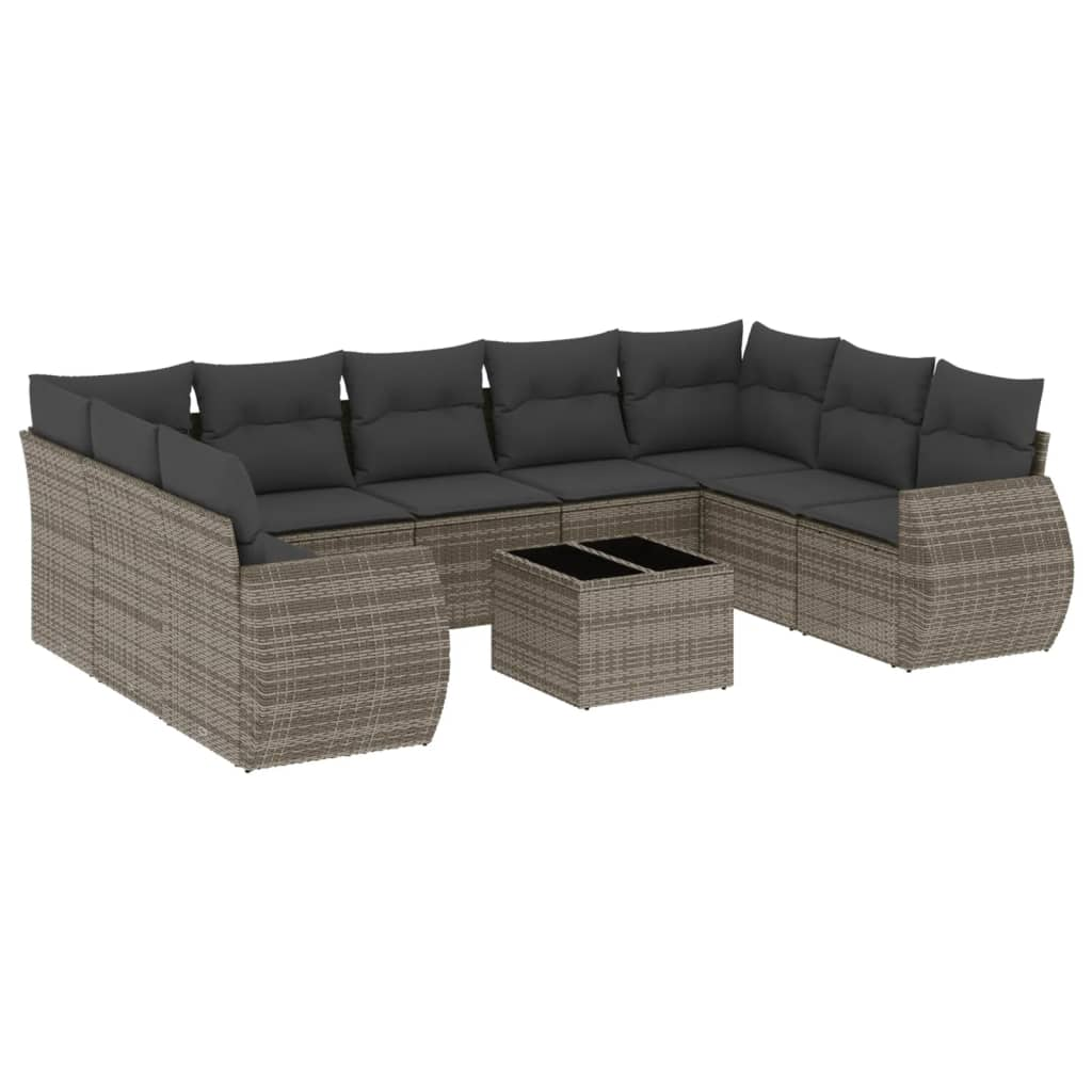 10 részes szürke polyrattan kerti ülőgarnitúra párnákkal (3254147)