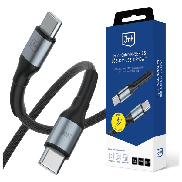 Kabel 3mk USB typ C - USB typ C 2 m černý