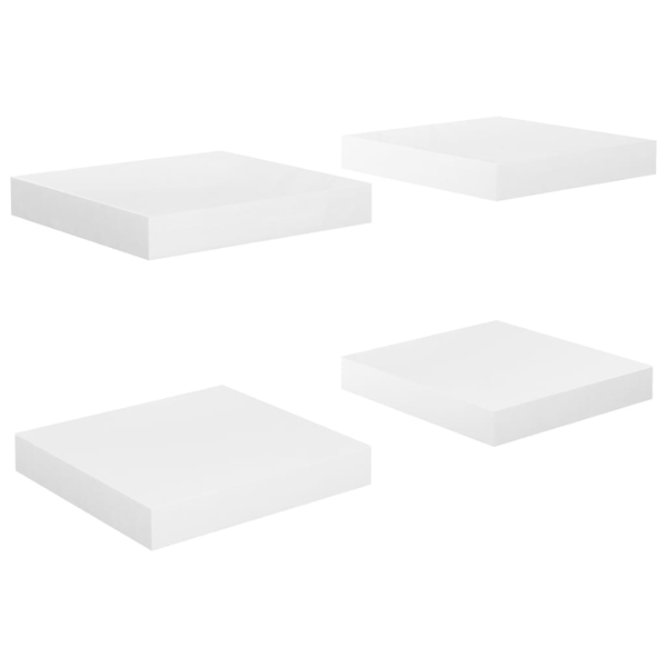 Rafturi de perete, 4 buc., alb extralucios, 23x23,5x3,8 cm, MDF
