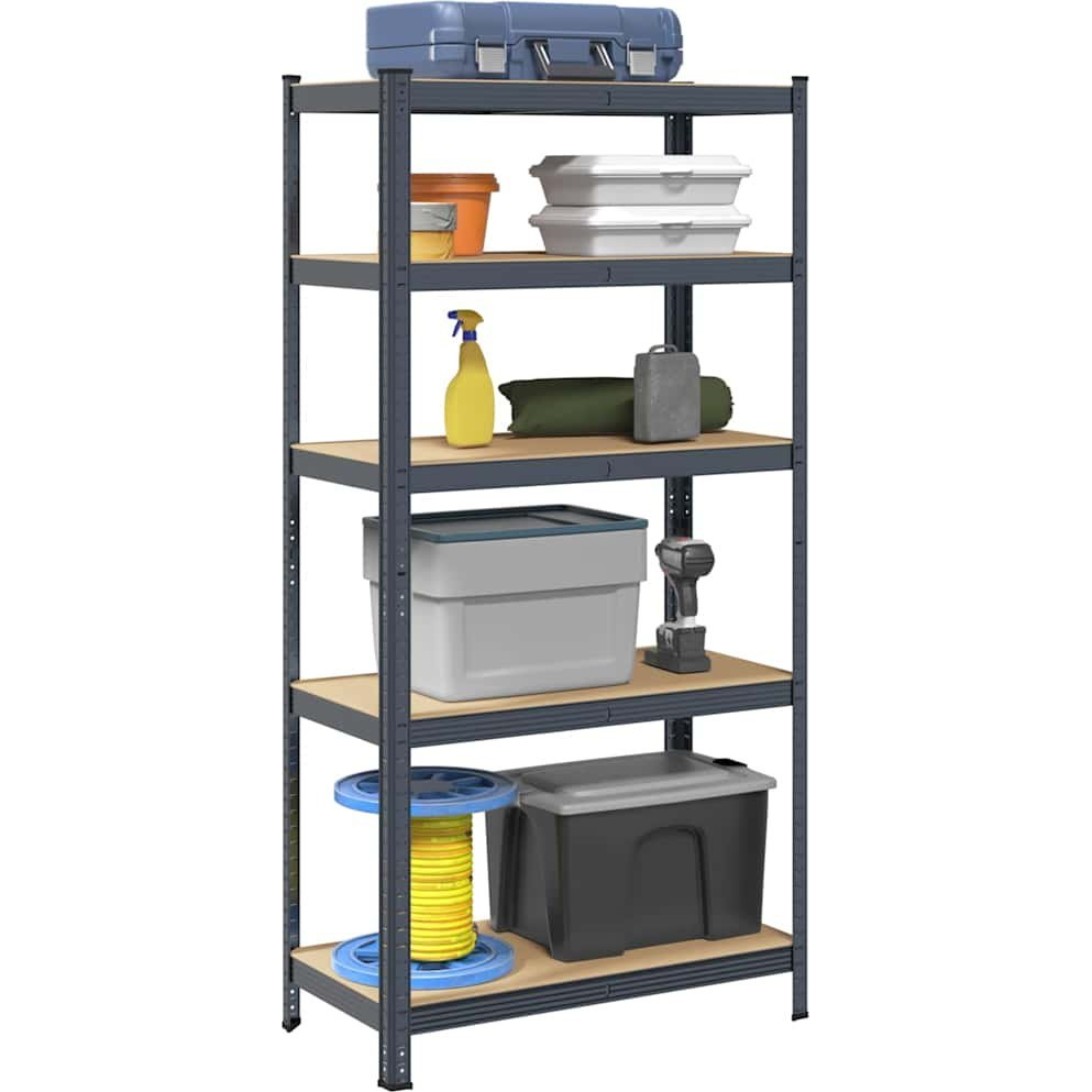 5 szintes nagy teherbírású antracitszürke acél szerelt fa polc (4016959)