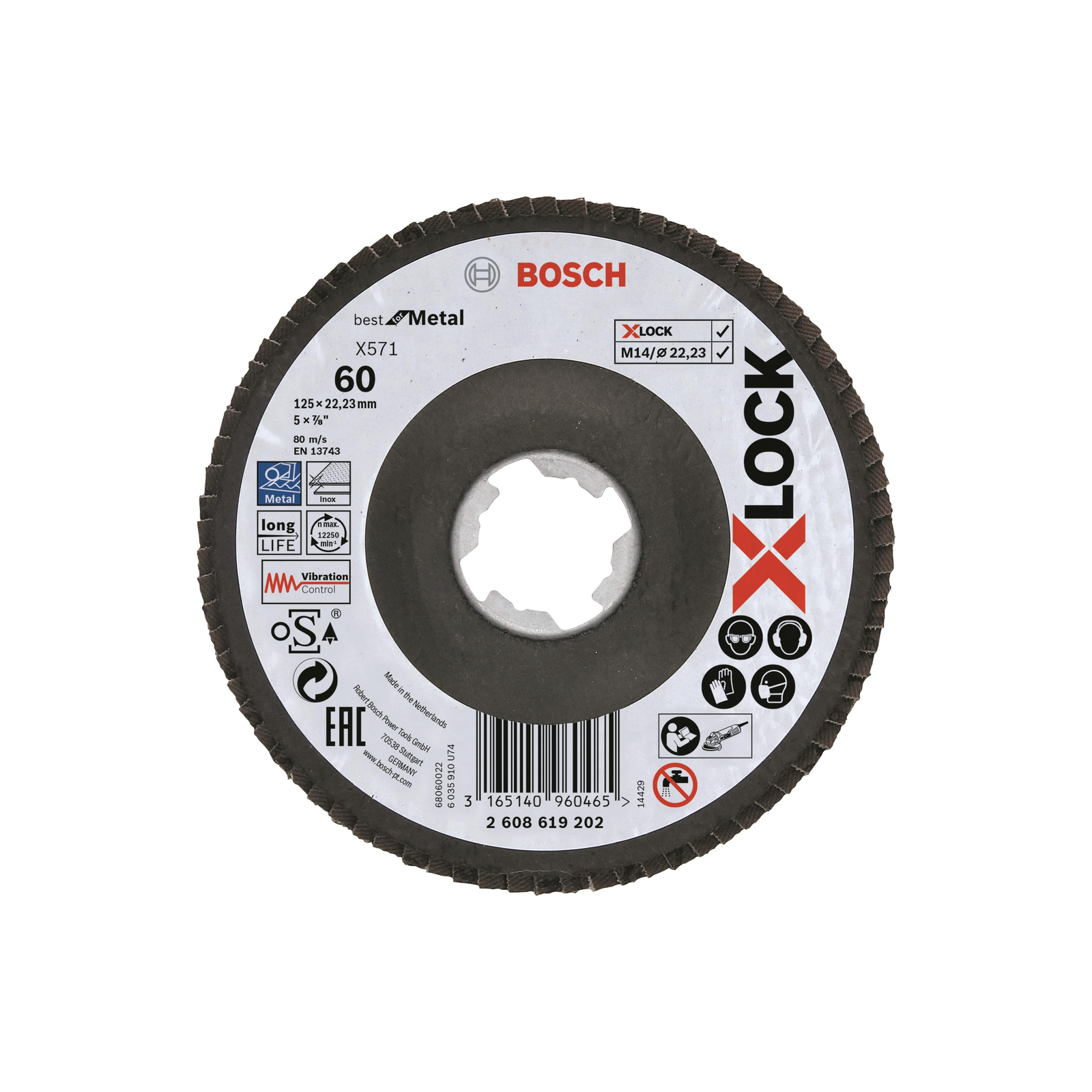 BOSCH 2608619202, X571, Best for Metal, X-LOCK, hajlított változat, Ø 125 mm, G 60 (2.608.619.202)