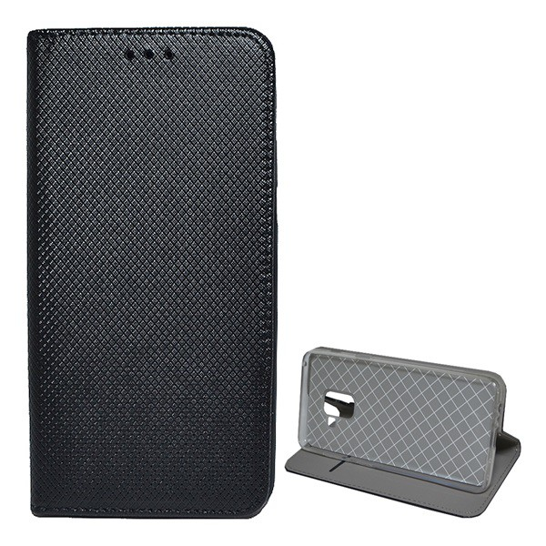Tok álló, bőr hatású (FLIP, oldalra nyíló, asztali tartó funkció, rombusz minta) FEKETE [Samsung Galaxy A8 (2018) SM-A530F]