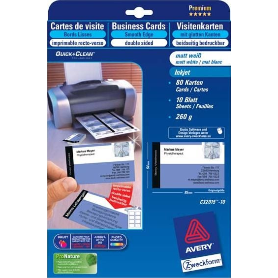 Avery C32015-10 84x54mm 80db-os matt fehér névjegykártya (C3201510)