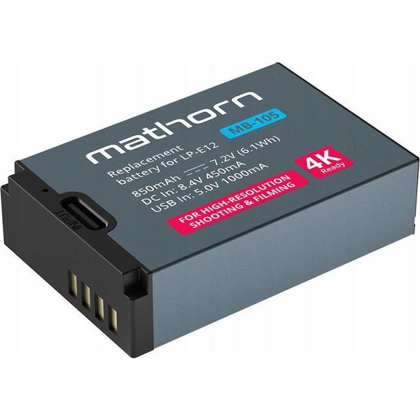 Batéria Mathorn MB-105 850mAh USB-C náhrada za Canon LP-E12