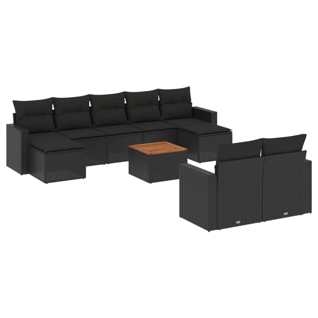 10 részes fekete polyrattan kerti ülőgarnitúra párnákkal (3256664)