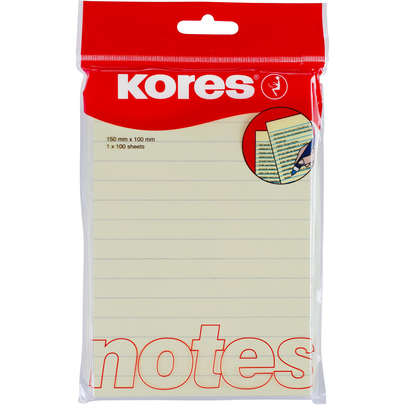KORES vonalas 150 x 100 mm, 100 lap, sárga (46510)