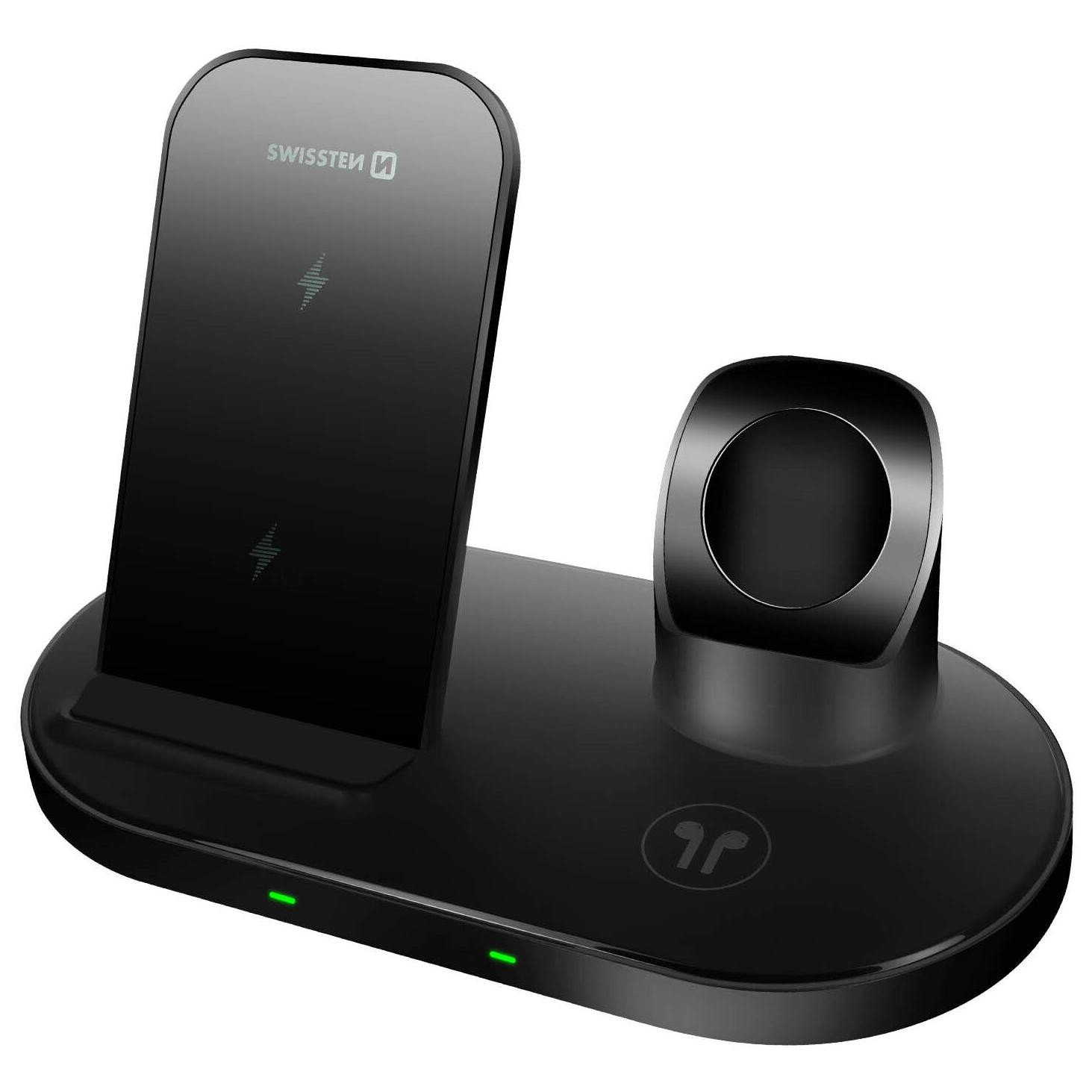 Swissten 3 az 1-ben Vezeték nélküli töltő - Fekete (15W) (Bontott) (22055509/bontott)