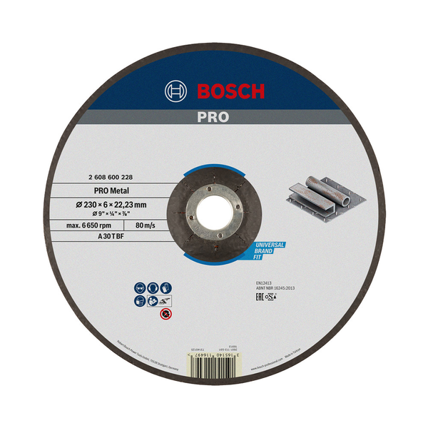 Bosch PRO hajlított csiszolótárcsa, nagyolótárcsa 230x6x22,23 mm, fémhez