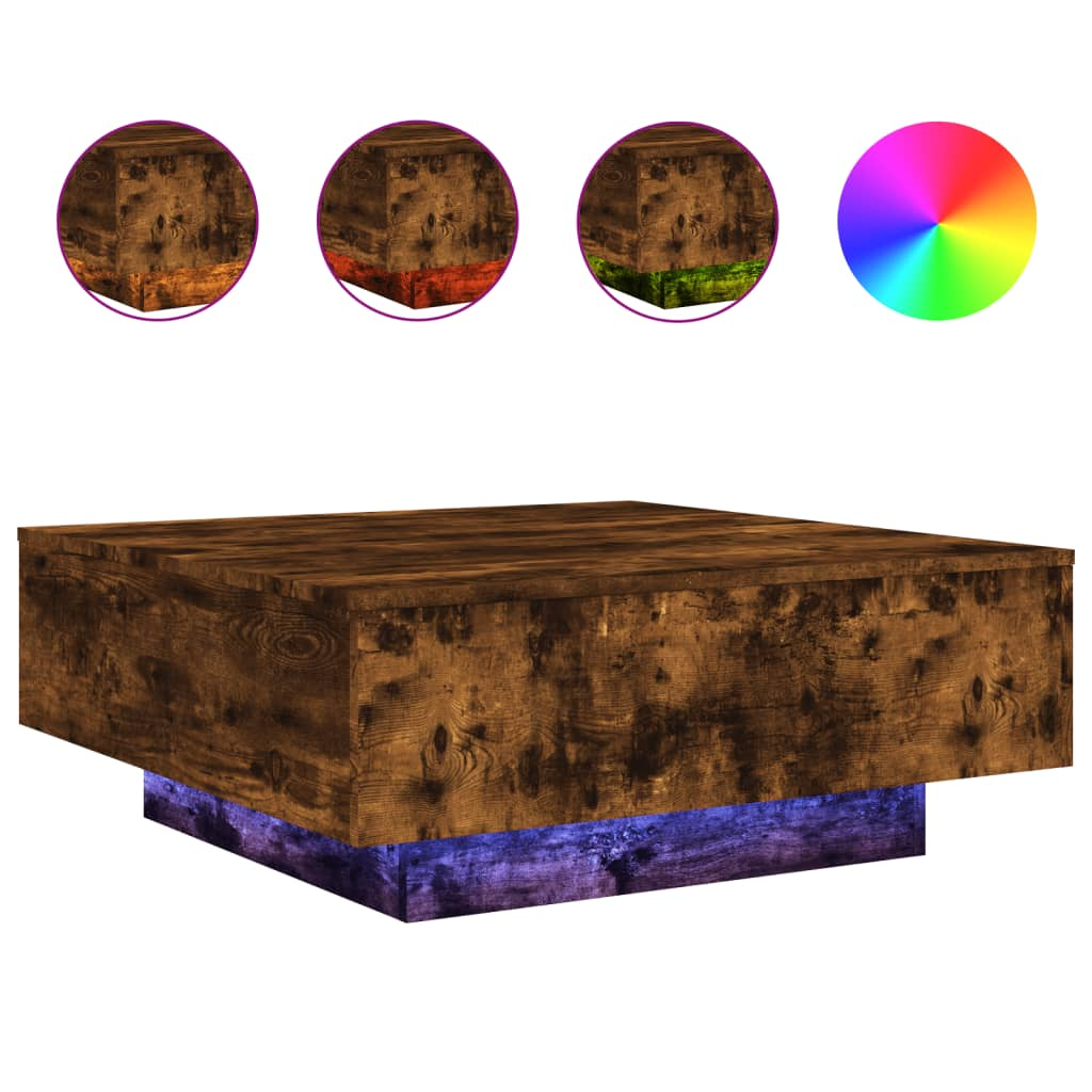 füstös tölgyszínű dohányzóasztal LED-lámpákkal 80 x 8 0x 31 cm (836592)