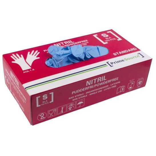 Handske Engangs Prime Source STANDARD str S uden Pudder Nitril AQL 1.5 Blå,100 stk/pk