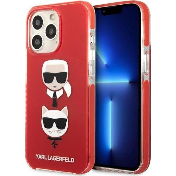 Karl Lagerfeld and Choupette Heads TPE szilikon hátlap tok Apple iPhone 13 Pro, piros (KLD906RED)