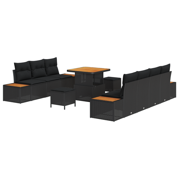 Set Sofa Grădină 10 Piese Negre din Ratan Polimer Acacia
