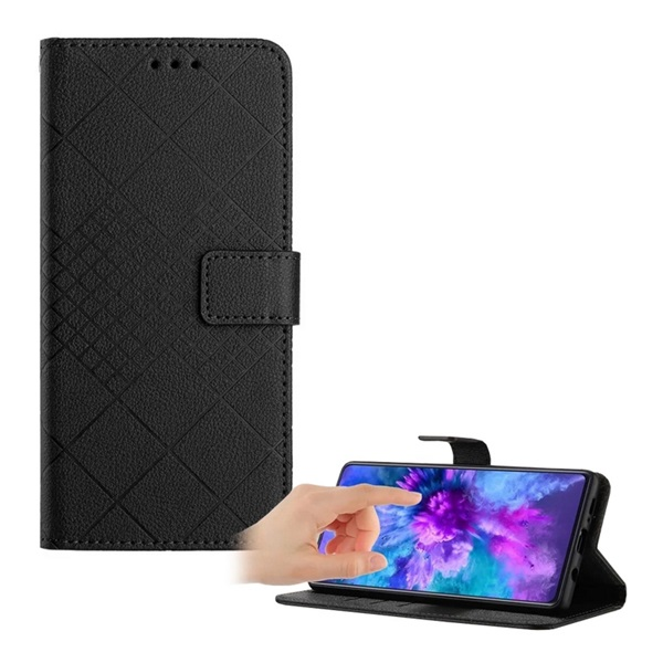 Tok álló, bőr hatású (FLIP, oldalra nyíló, asztali tartó, négyzet, prémium) FEKETE Vivo V50 "Gigapack csomagolás" (GP-171630)
