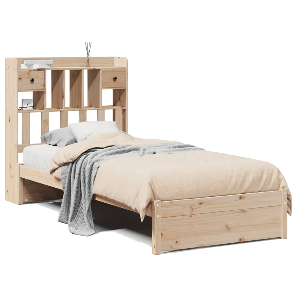 tömör fenyőfa könyvespolcos ágy matrac nélkül 90 x 190 cm (3322405)