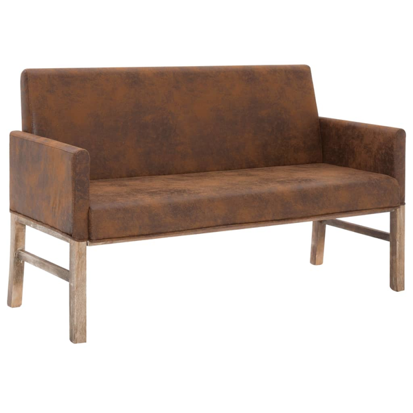 Bancă cu brațe, maro, 140 cm, piele întoarsă ecologică
