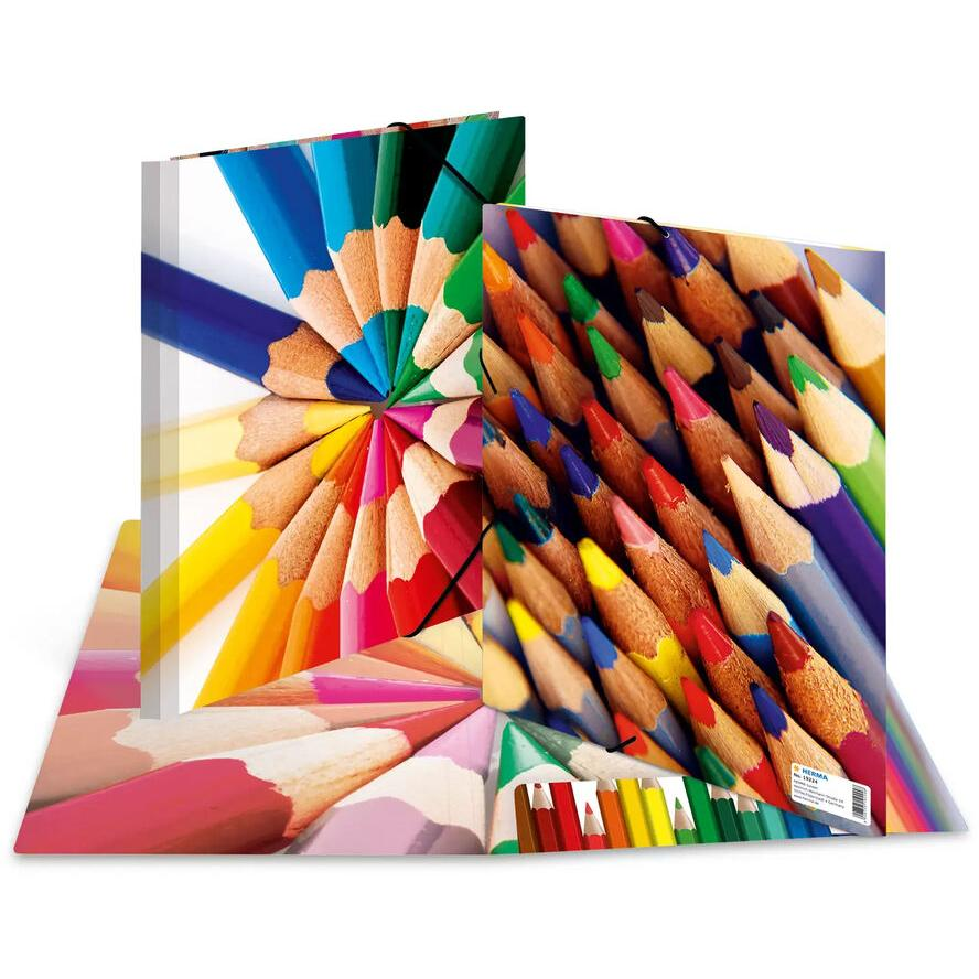 Herma Stifte A4 Rugalmas Karton Gumis mappa - Színes ceruzák mintás (19224)