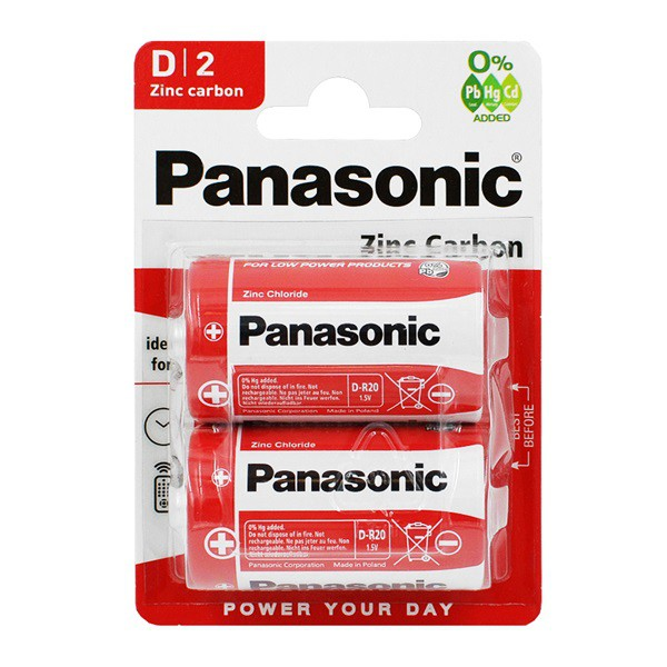 PANASONIC tartós elem (D/góliát, R20, 1.5V, cink-mangán) 2db / csomag (R20RZ-2BP)