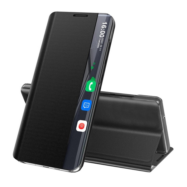 gigapack Tok álló, textil hatású (aktív FLIP, oldalra nyíló, asztali tartó, Smart View Cover) FEKETE Samsung Galaxy A05s (SM-A057F) " csomagolás" (GP-155597)