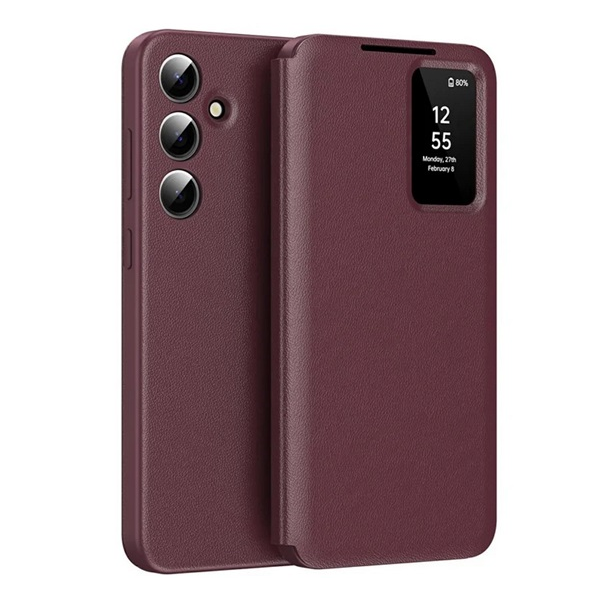 Tok álló (aktív FLIP, oldalra nyíló, Smart View Cover) BORDÓ Samsung Galaxy A36 5G (SM-A366) / Galaxy A56 5G (SM-A566) "Gigapack csomagolás" (GP-171831)