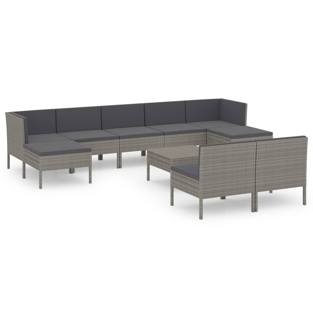10 részes szürke polyrattan kerti ülőgarnitúra párnákkal (3094554)