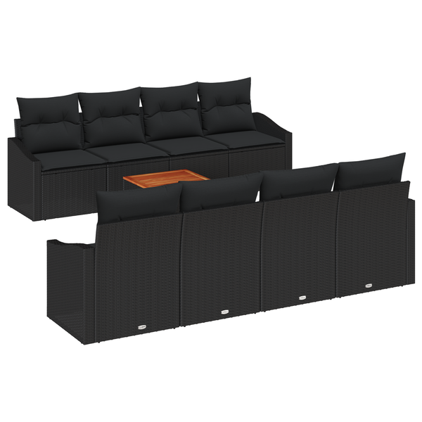 Set de canapea pentru grădină cu 9 piese cu perne Negru Poli Ratan Acacia