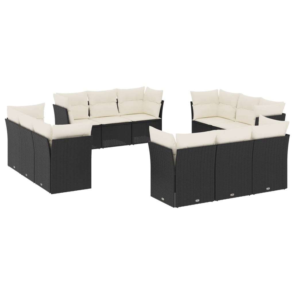 12 részes fekete polyrattan kerti ülőgarnitúra párnákkal (3217326)