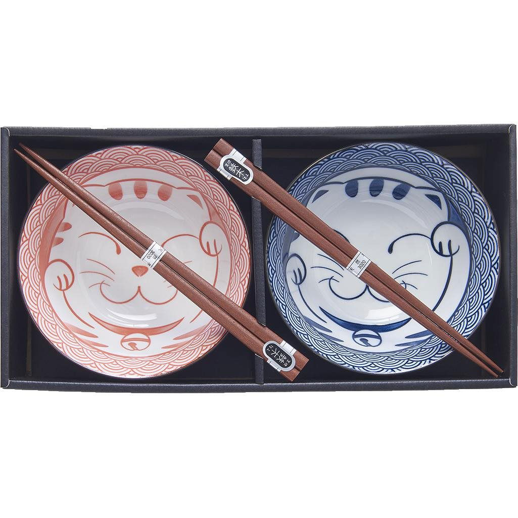 Maneki Made In Japan 15 cm-es tál készlet, piros-kék, 2 db (MIJRW0024)