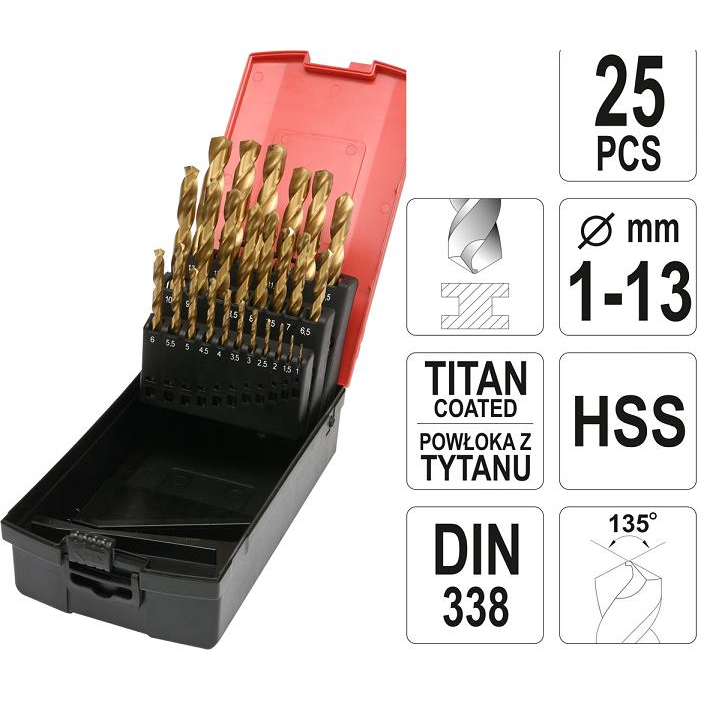 YATO HSS-TiN Fémfúrószár készlet, 25 db, 1-13 mm (YT-44676)