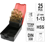 YATO HSS-TiN Fémfúrószár készlet, 25 db, 1-13 mm