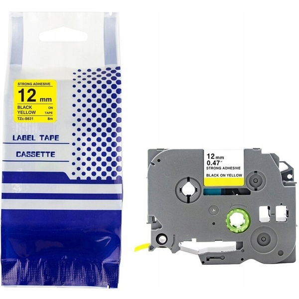 Taśma BROTHER TZE-S631 12mm x 8m czarny na żółtym zamiennik