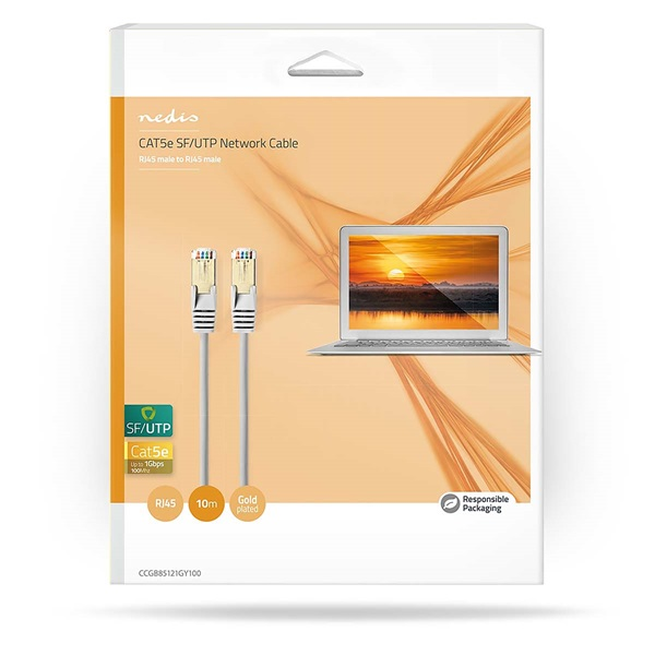 Nedis CCGB85121GY100 SF/UTP Cat5e patch kábel, RJ45, 10/100/1000 Mbit/s, hossz 10m (CCGB85121GY100)