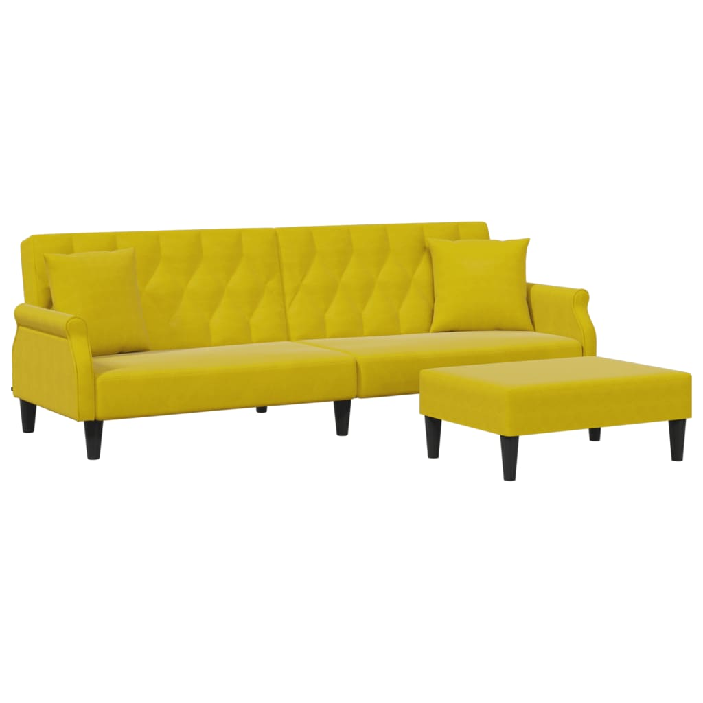 2 személyes sárga bársony kanapéágy párnával/lábtartóval (3216223)