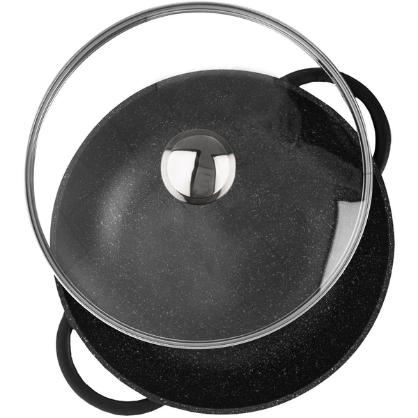 Tigaie wok cu capac Orion, Granit, 32 cm, Negru