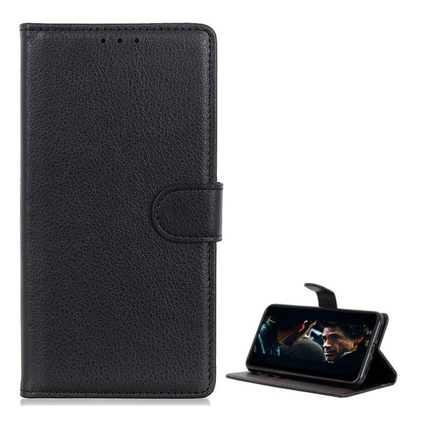 Tok álló, bőr hatású (FLIP, oldalra nyíló, asztali tartó funkció, prémium) FEKETE [Samsung Galaxy A21 (SM-A210F)] (5996457935932)