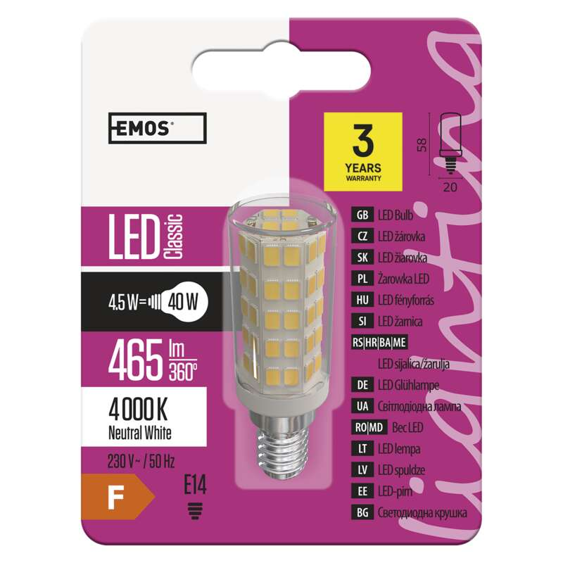 EMOS LED izzó JC E14 4.5W 465lm természetes fehér (DBKF-EMZQ9141)