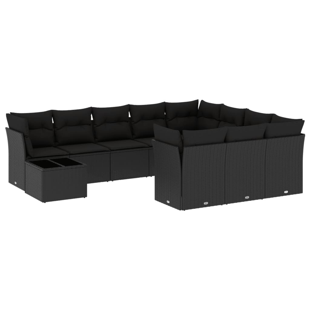 11 részes fekete polyrattan kerti ülőgarnitúra párnákkal (3218255)