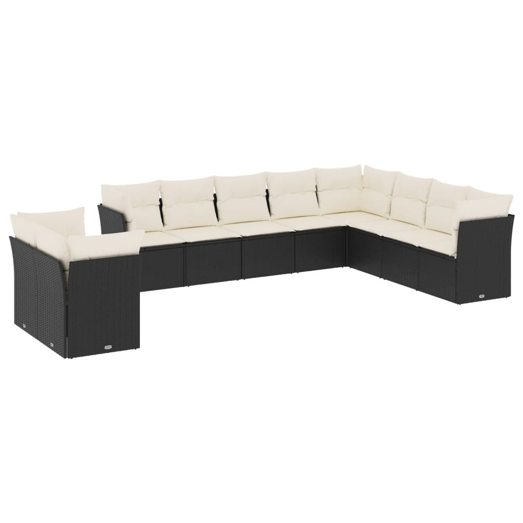 10 részes fekete polyrattan kerti ülőgarnitúra párnákkal (3249695)