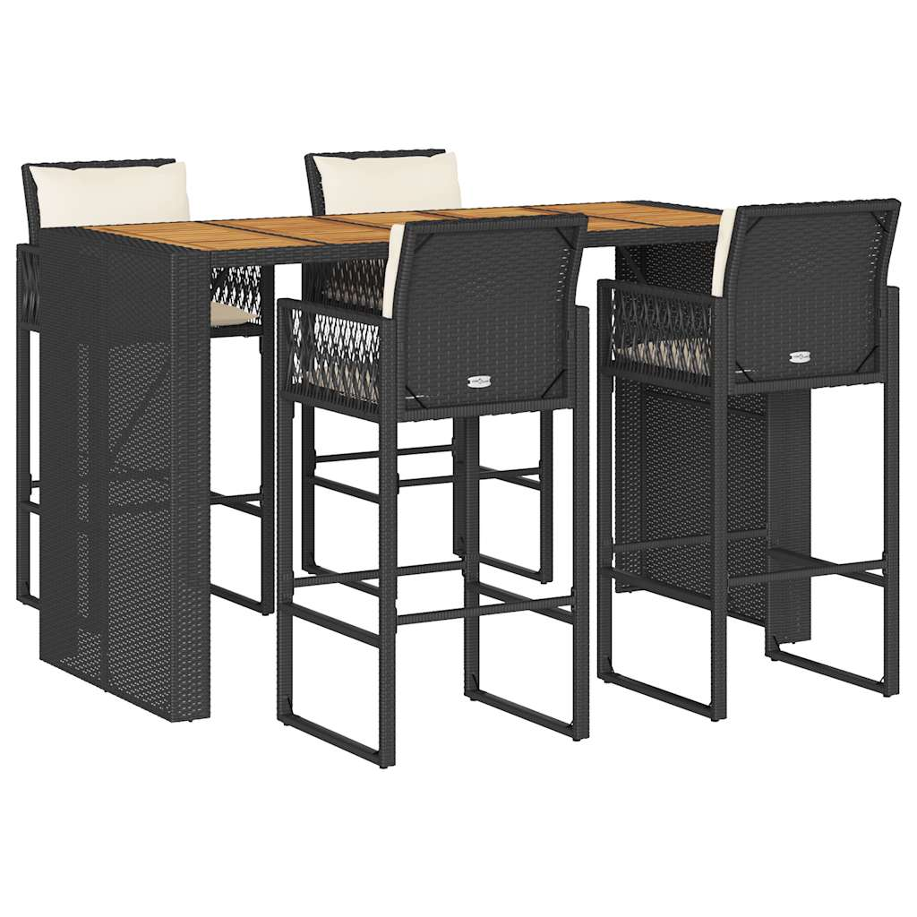 5 részes kerti bárkészlet párnákkal fekete polirattan akác (3328901)