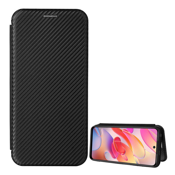 Tok álló, bőr hatású (FLIP, oldalra nyíló, asztali tartó funkció, karbon minta) FEKETE [Xiaomi Redmi Note 10 5G (Poco M3 Pro 5G)] (5996591096674)