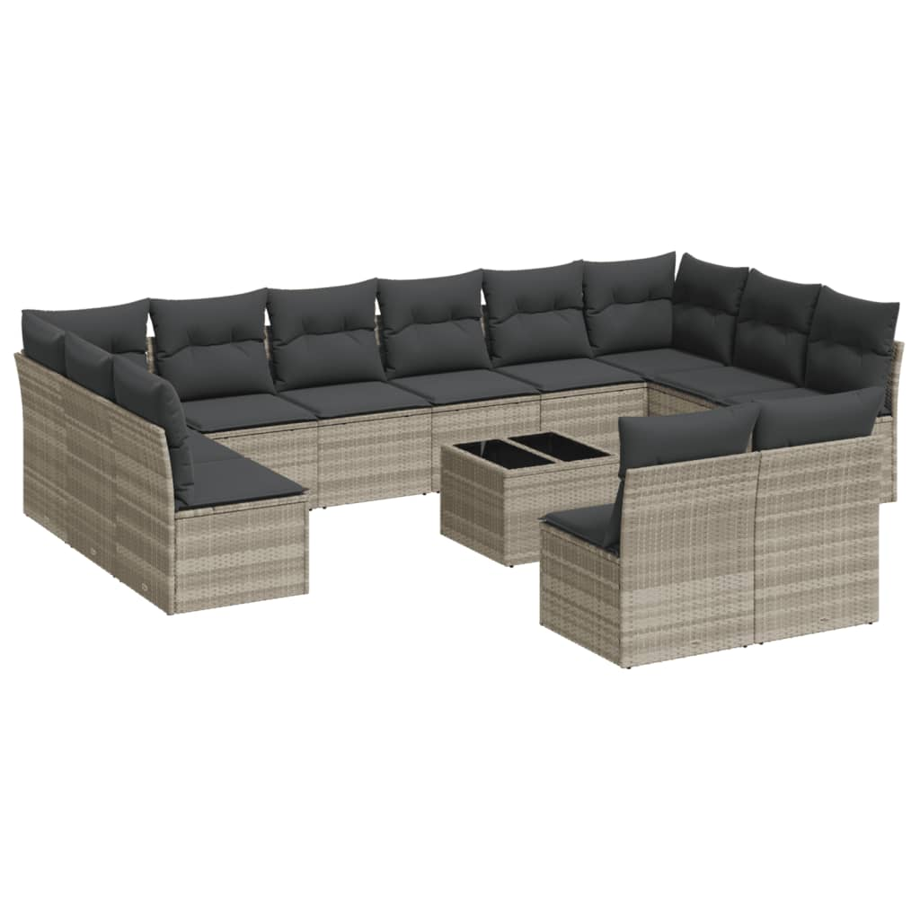 13 részes világosszürke polyrattan kerti ülőgarnitúra párnákkal (3218382)
