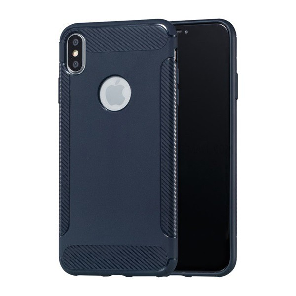 Szilikon telefonvédő (közepesen ütésálló, karbon minta, logo kivágás) SÖTÉTKÉK [Apple iPhone XS Max 6.5] (5996457818174)