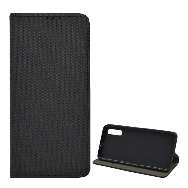 Tok álló, bőr hatású (FLIP, oldalra nyíló, asztali tartó funkció, rombusz minta) FEKETE [Samsung Galaxy A50s (SM-A507F)] (5996457862979)