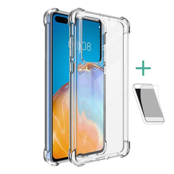 IMAK szilikon telefonvédő (közepesen ütésálló, légpárnás sarok + képernyővédő fólia) ÁTLÁTSZÓ [Huawei P40] (5996457966745)