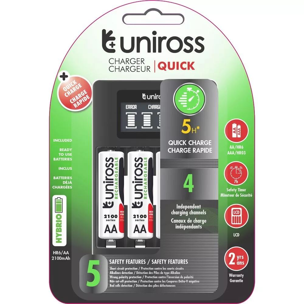 Uniross LCD gyorstöltő + 4db AA/ceruza 2100mAh Hybrio Ni-Mh akkumulátor (UCU002A) (UCU002A)